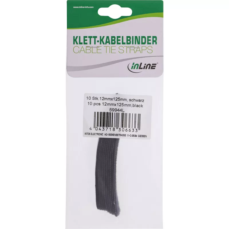 InLine klittenband kabelbinder 12x125mm 10 stuks zwart