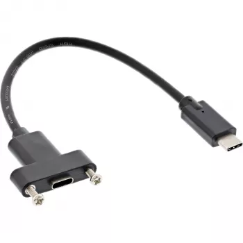 InLine USB 3.2 Gen.2 C stekker / bus met flens kabel, zwart, 0,20 m