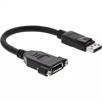InLine DisplayPort stekker naar bus met flens kabel 0,2 m, zwart