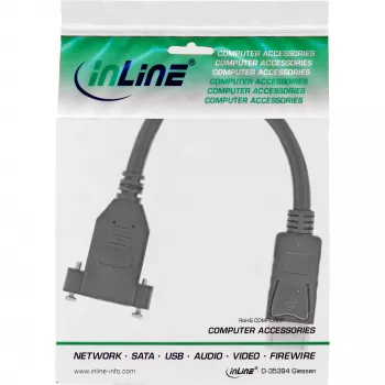 InLine DisplayPort stekker naar bus met flens kabel 0,2 m, zwart