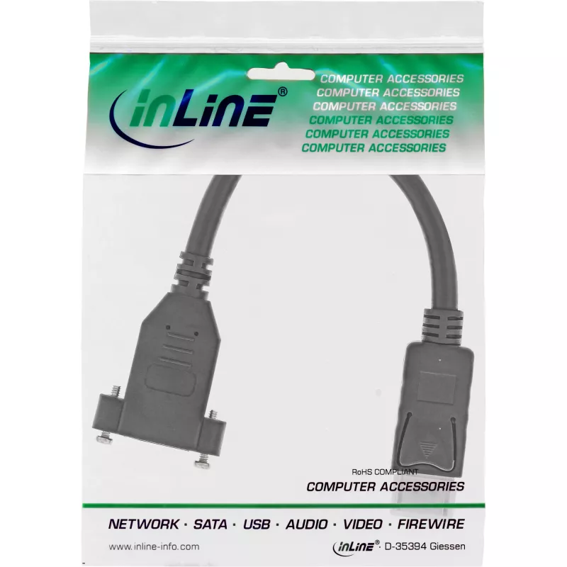 InLine DisplayPort stekker naar bus met flens kabel 0,2 m, zwart