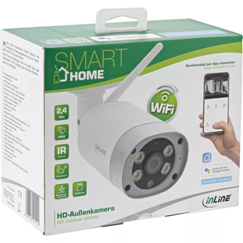 InLine SmartHome HD-buitencamera met LED-licht, IP66