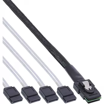 InLine SAS-kabel, Mini SAS SFF8087 naar 4x SATA, crossover, OCF, 0,50 m