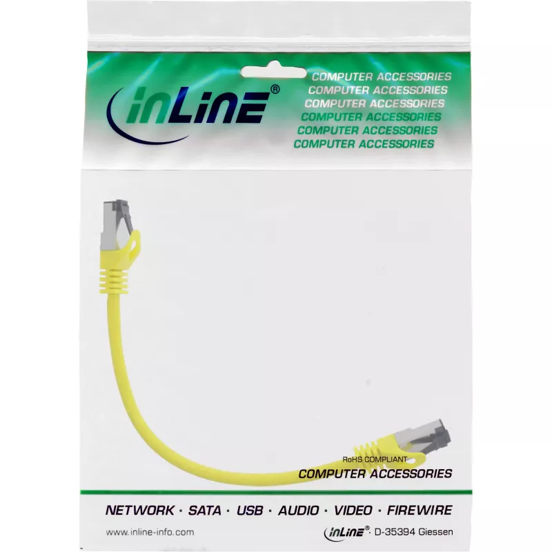 InLine patchkabel, S/FTP (PiMf), Cat.8.1, 2000 MHz, halogeenvrij, geel, 0,3 m