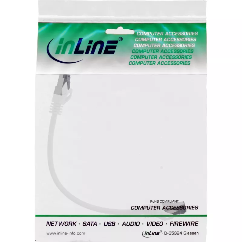 InLine patchkabel, S/FTP (PiMf), Cat.8.1, 2000MHz, halogeenvrij, wit, 0,25 m
