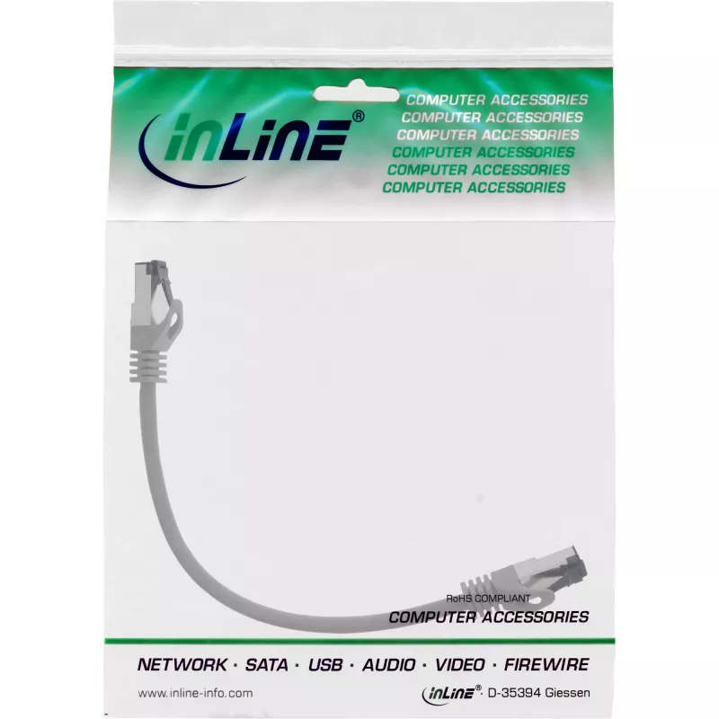 InLine patchkabel, S/FTP (PiMf), Cat.8.1, 2000 MHz, halogeenvrij, grijs, 0,25 m