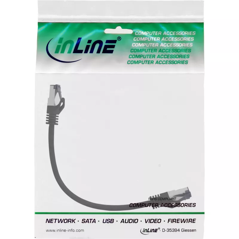 InLine patchkabel S/FTP PiMF Cat.8.1 halogeenvrij 2000MHz zwart, 0,3 m