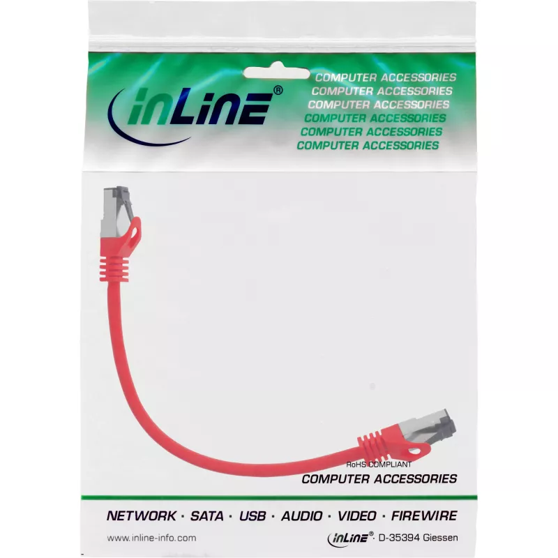 InLine patchkabel, S/FTP (PiMf), Cat.8.1, 2000MHz, halogeenvrij, rood, 0,3 m