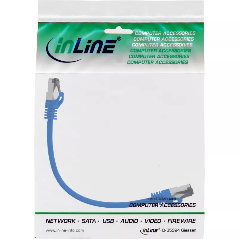 InLine patchkabel S/FTP PiMF Cat.8.1 halogeenvrij 2000MHz blauw, 0,25 m