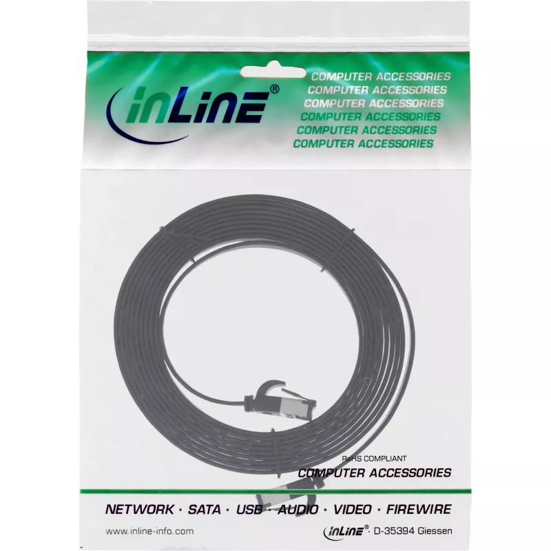 InLine patchkabel plat, U/FTP, Cat.8.1, TPE halogeenvrij, zwart, 0,5 m