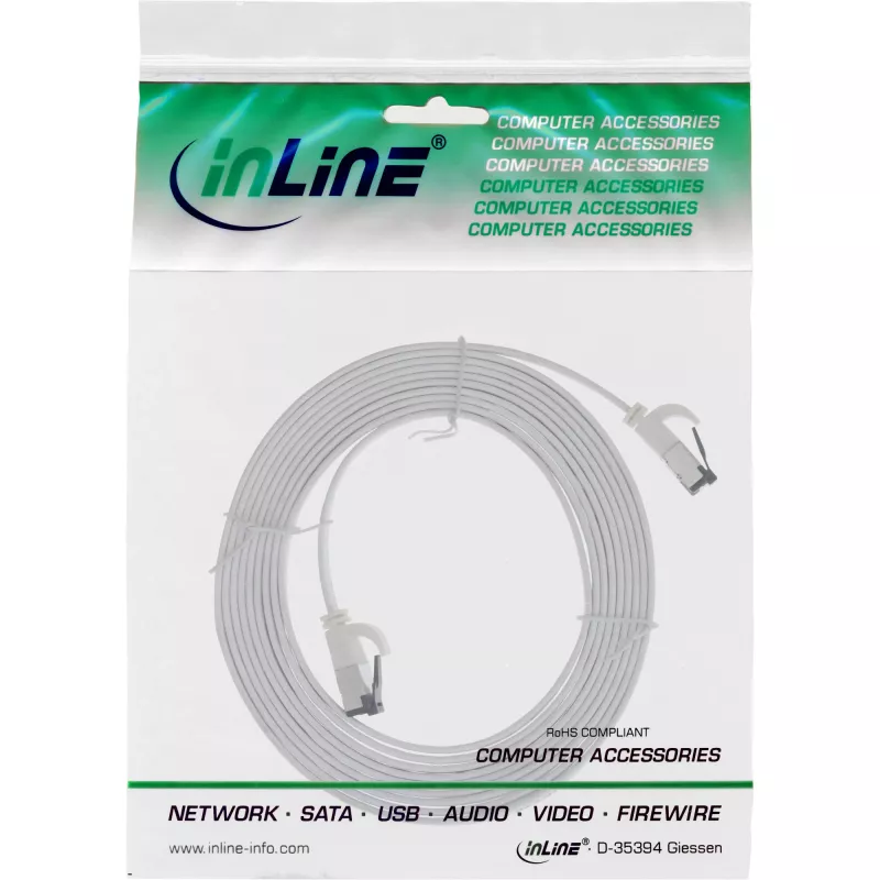 InLine Patchkabel plat, U/FTP, Cat.8.1, TPE halogeenvrij, wit, 1,5 m