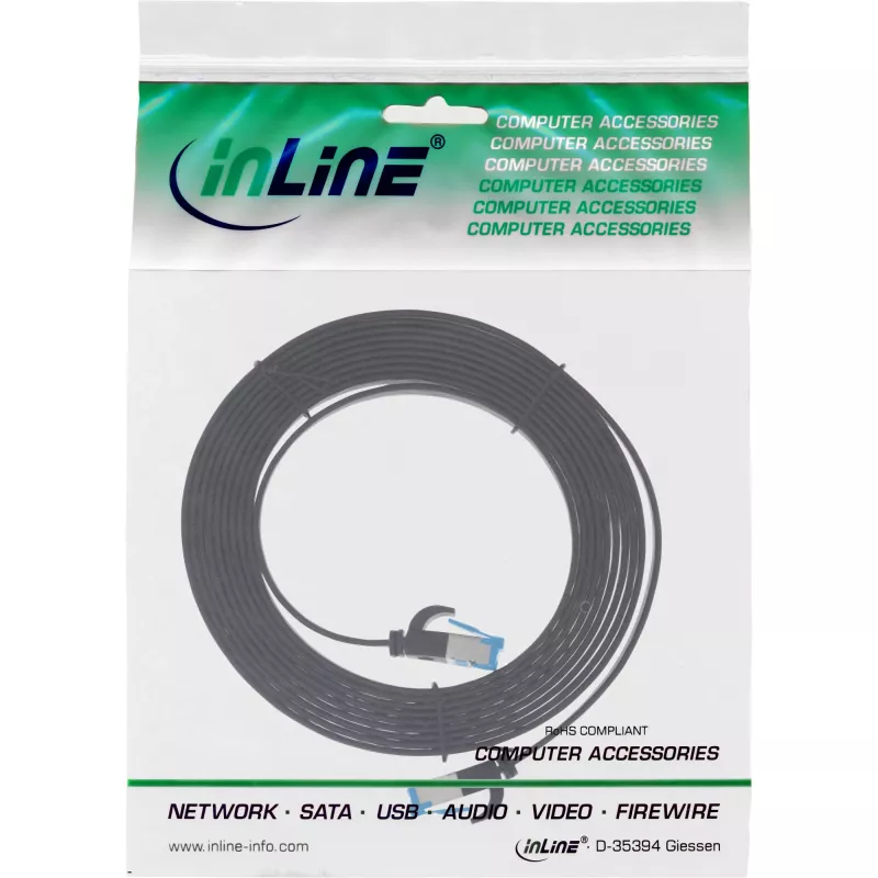 InLine Patchkabel plat, U/FTP, Cat.6A, TPE halogeenvrij, zwart, 1m