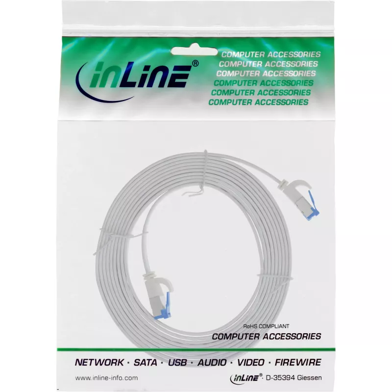 InLine Patchkabel plat, U/FTP, Cat.6A, TPE halogeenvrij, wit, 1,5 m