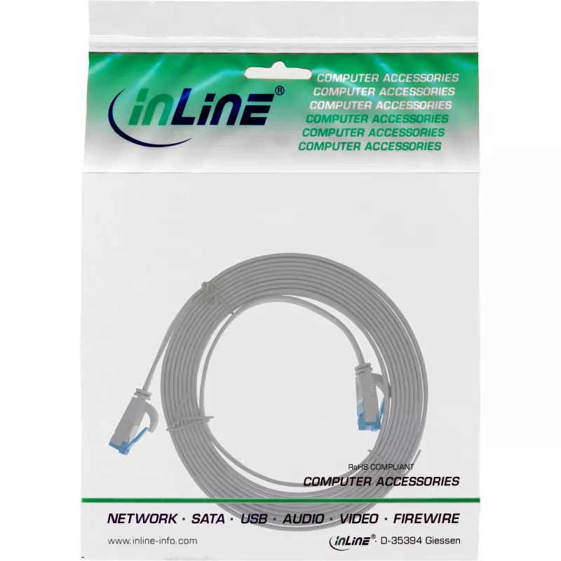 InLine Patchkabel plat, U/FTP, Cat.6A, TPE halogeenvrij, grijs, 0,5m