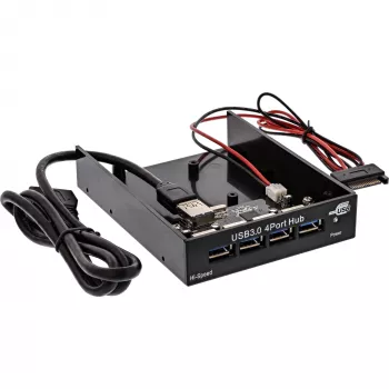 InLine 4-poorts USB 3.0 paneelhub voor 3,5-inch diskettelaufwerkschacht, zwart