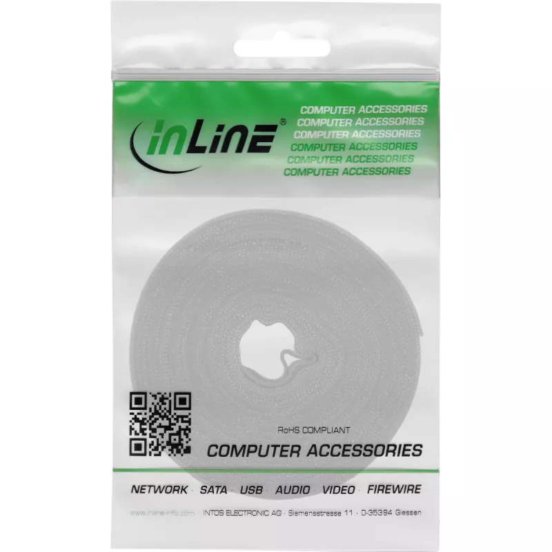 Klittenbandkabelbinder InLine 10 m × 16 mm wit – herbruikbare klittenbandkabelbinder