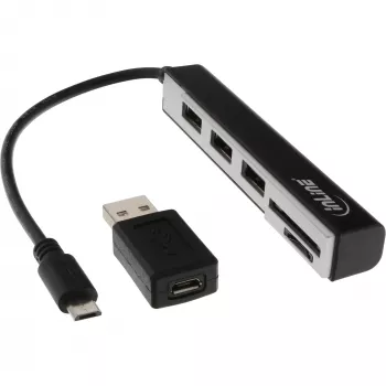 InLine USB OTG-kaartlezer & 3-poorts USB 2.0-hub voor SDXC & microSD + adapter