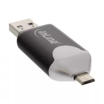 InLine USB3.0 dual cardreader, USB-A en Micro-USB 2.0 voor SDXC en microSDXC