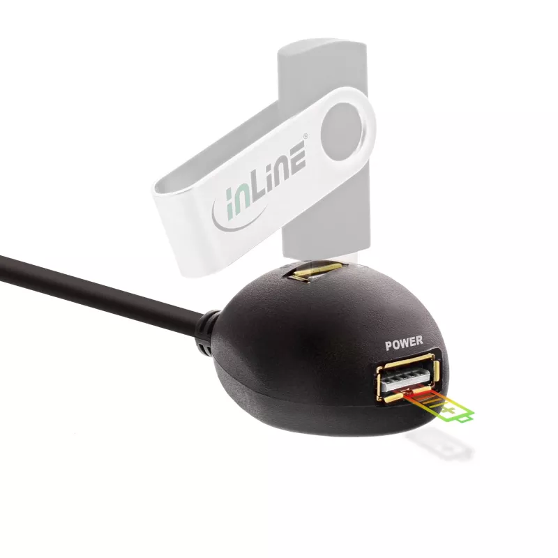 InLine USB 3.2 Gen.1 kabel USB Type-A stekker / A bus + stroomvoorziening, met standaard, zwart, 1 m