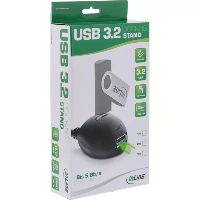 InLine USB 3.2 Gen.1 kabel USB Type-A stekker / A bus + stroomvoorziening, met standaard, zwart, 1 m