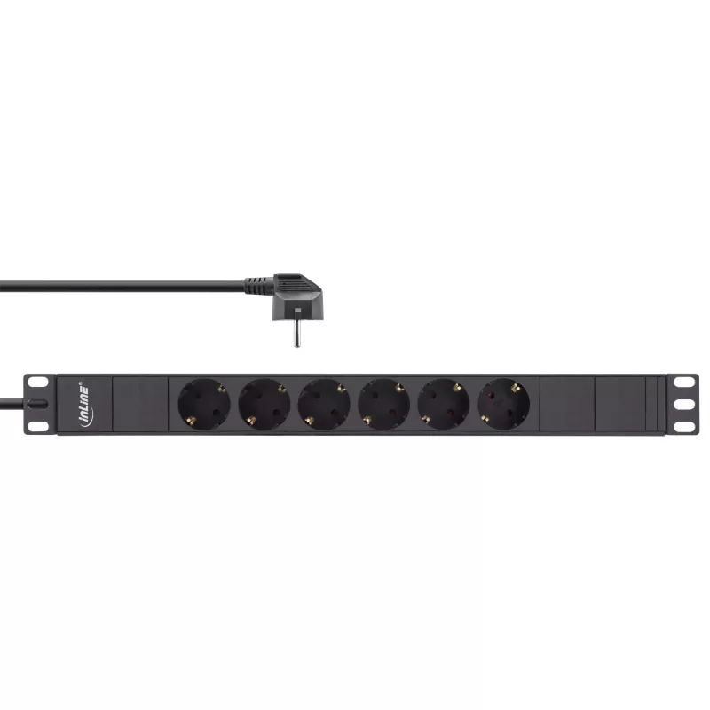 InLine 19 inch stekkerdoos, 6-voudig randaarde, zonder schakelaar, 2m, zwart