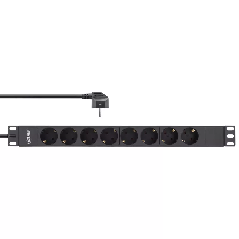 InLine 19 inch stekkerdoos, 8-voudig randaarde, zonder schakelaar, 2m, zwart