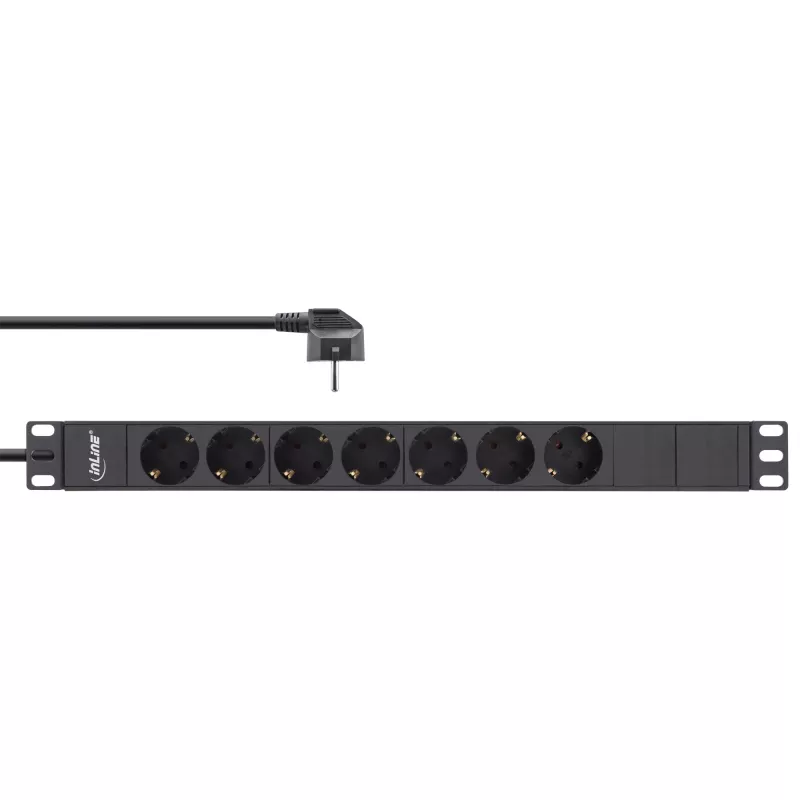 InLine 19 inch stekkerdoos, 7-voudig randaarde, zonder schakelaar, 2m, zwart