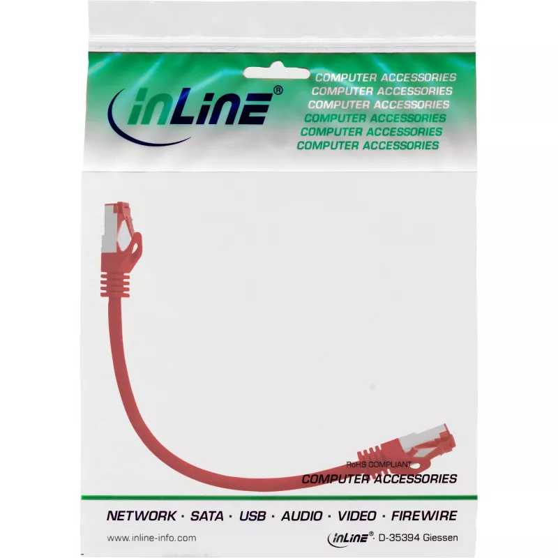 InLine patchkabel S/FTP PiMF Cat.6 250MHz PVC koper rood 0.25m