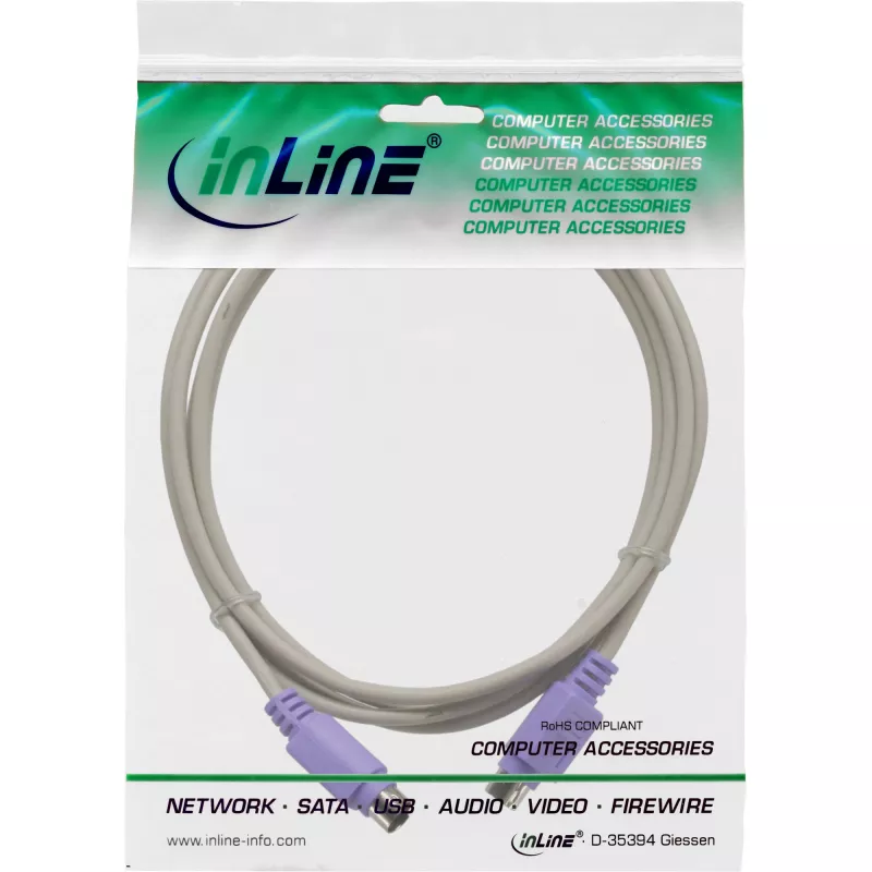 InLine PS/2-kabel stekker/stekker grijs met paarse stekker 2m