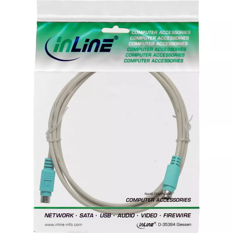 InLine PS/2-kabel stekker/stekker grijs met groene stekker 2 m