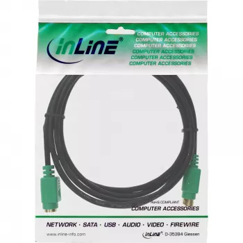 InLine PS/2-kabel, M/F, zwart/groen, vergulde contacten, 3 m
