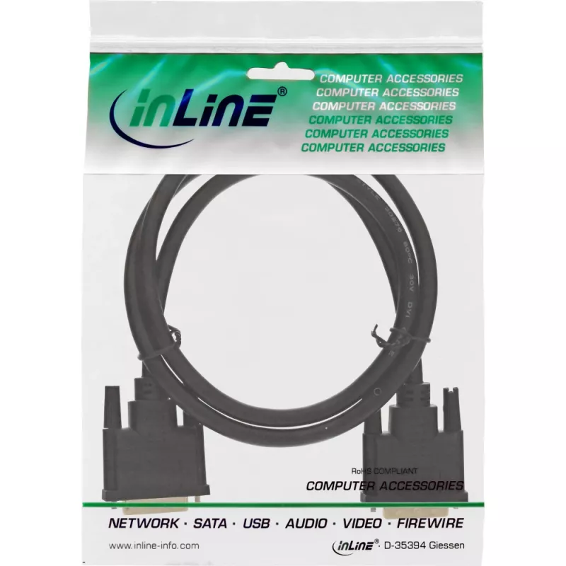 InLine DVI-D-kabel, Premium, 24+1 M/M, Dual Link, verguld, 2m