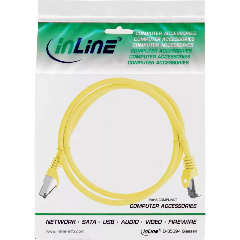 InLine patchkabel, S/FTP (PiMf), Cat.8.1, 2000MHz, halogeenvrij, geel, 0,5m
