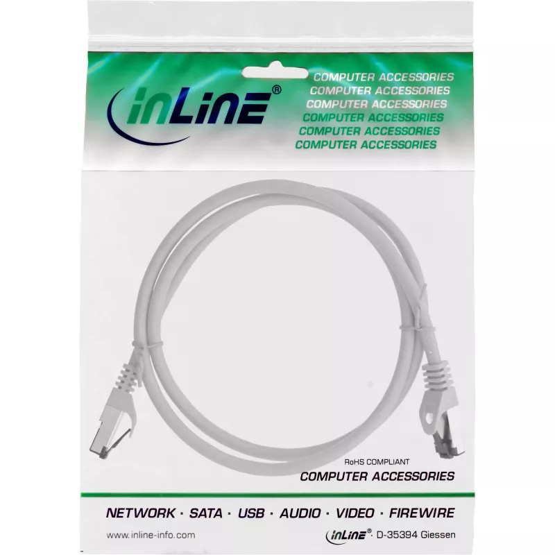 InLine patchkabel, S/FTP (PiMf), Cat.8.1, 2000MHz, halogeenvrij, grijs, 1m