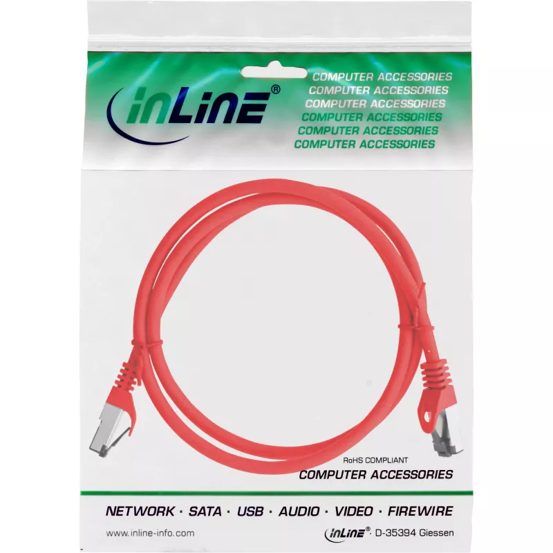 InLine patchkabel, S/FTP (PiMf), Cat.8.1, 2000MHz, halogeenvrij, rood, 2m