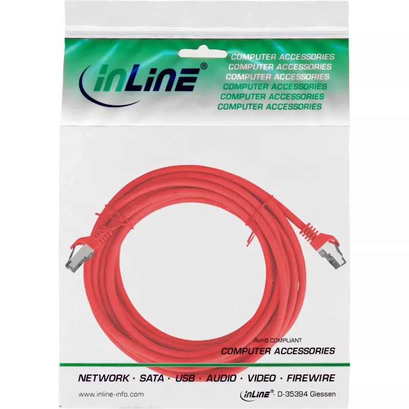 InLine patchkabel, S/FTP (PiMf), Cat.8.1, 2000MHz, halogeenvrij, rood, 5m