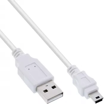 InLine USB 2.0 mini-kabel, Type-A stekker / mini-B stekker (5-polig), wit, 1 m