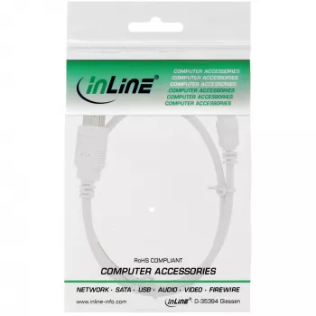 InLine USB 2.0 mini-kabel, Type-A stekker / mini-B stekker (5-polig), wit, 1 m