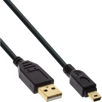 InLine USB 2.0 mini-kabel, Type-A stekker / mini-B stekker (5-polig), zwart/goud, 1 m