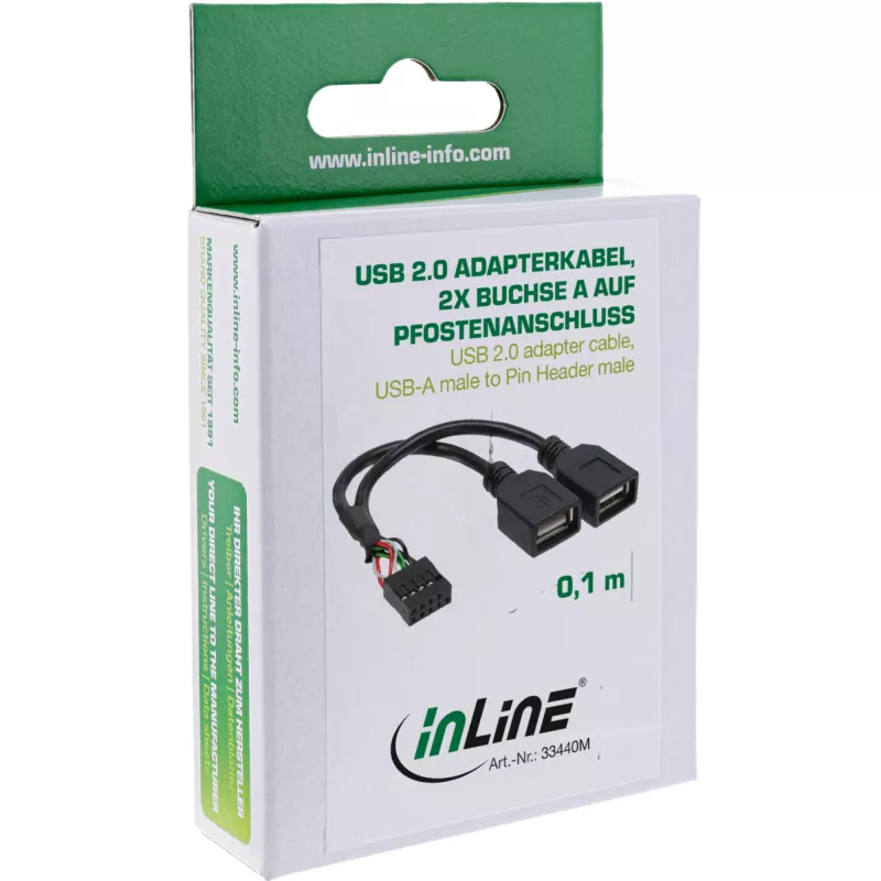 InLine USB 2.0 adapterkabel intern 2x USB Type-A bus / moederbord-header