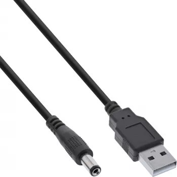 InLine adapterkabel, USB-A stekker naar DC 5,5x2,10mm stekker, zwart, 1m