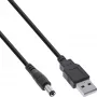 InLine adapterkabel, USB-A stekker naar DC 5,5x2,10mm stekker, zwart, 1m