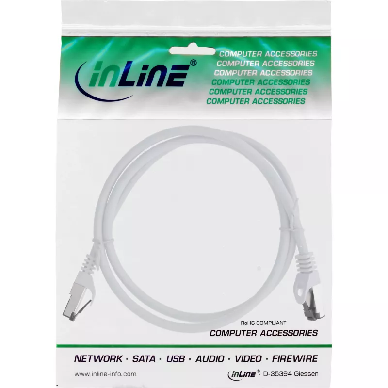 InLine patchkabel, S/FTP (PiMf), Cat.8.1, 2000MHz, halogeenvrij, wit, 1m
