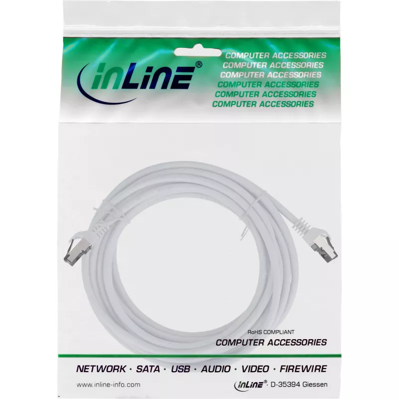 InLine patchkabel, S/FTP (PiMf), Cat.8.1, 2000 MHz, halogeenvrij, wit, 15 m