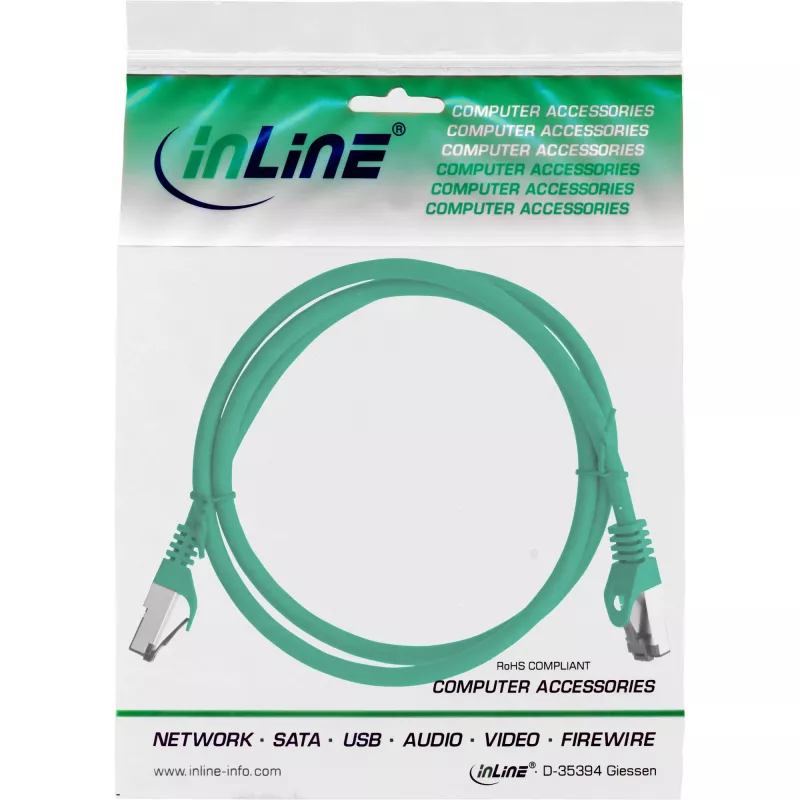 InLine patchkabel, S/FTP (PiMf), Cat.8.1, 2000MHz, halogeenvrij, groen, 0,5m