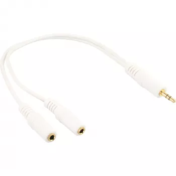 InLine stereo Y-kabel 3,5-mm-jack M naar 2 x 3,5-mm-jack F wit/goud, 0,1 m