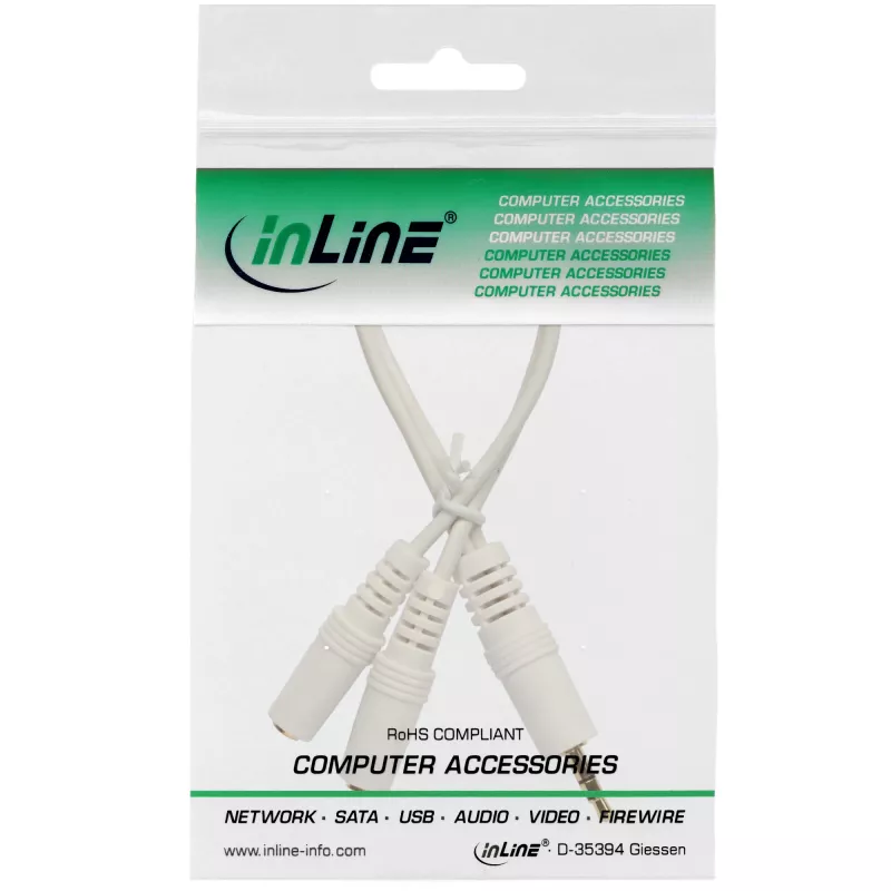 InLine stereo Y-kabel 3,5-mm-jack M naar 2 x 3,5-mm-jack F wit/goud, 0,1 m