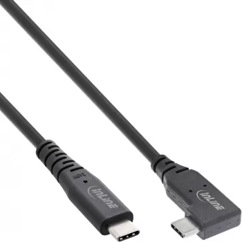InLine USB4-kabel, USB-C, eenzijdig haaks, PD 240W, 8K60Hz, TPE, zwart, 1m