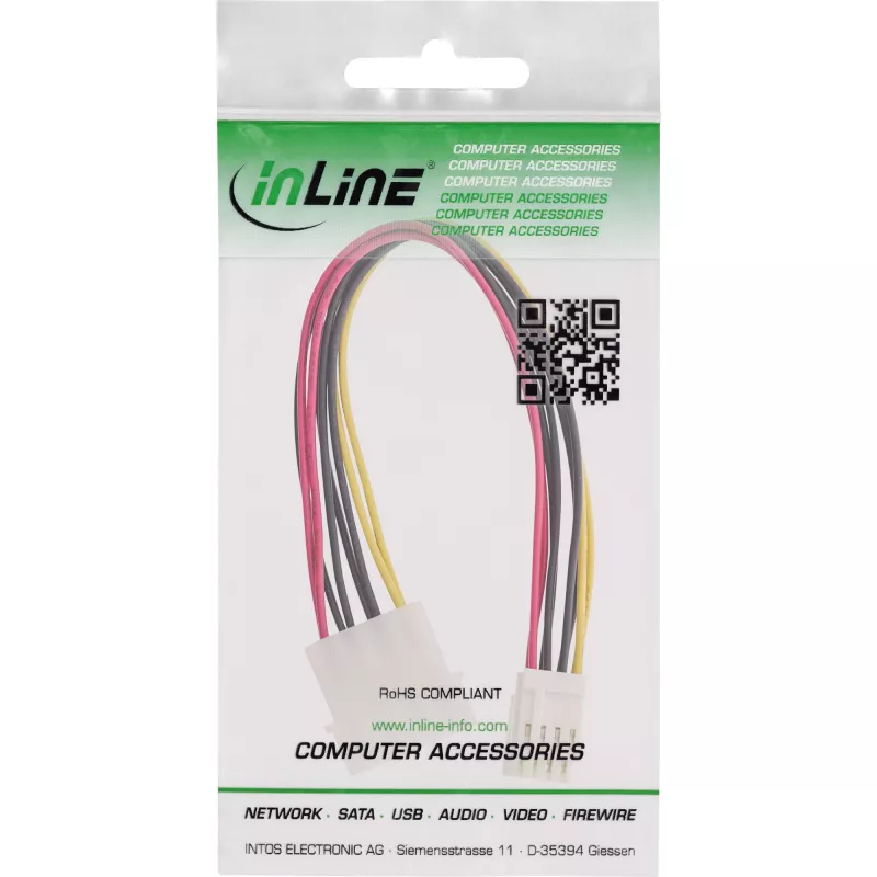 InLine interne Y-stroomkabel 1x 5,25 inch Molex / 2x 3,5 inch floppy 0,20 m