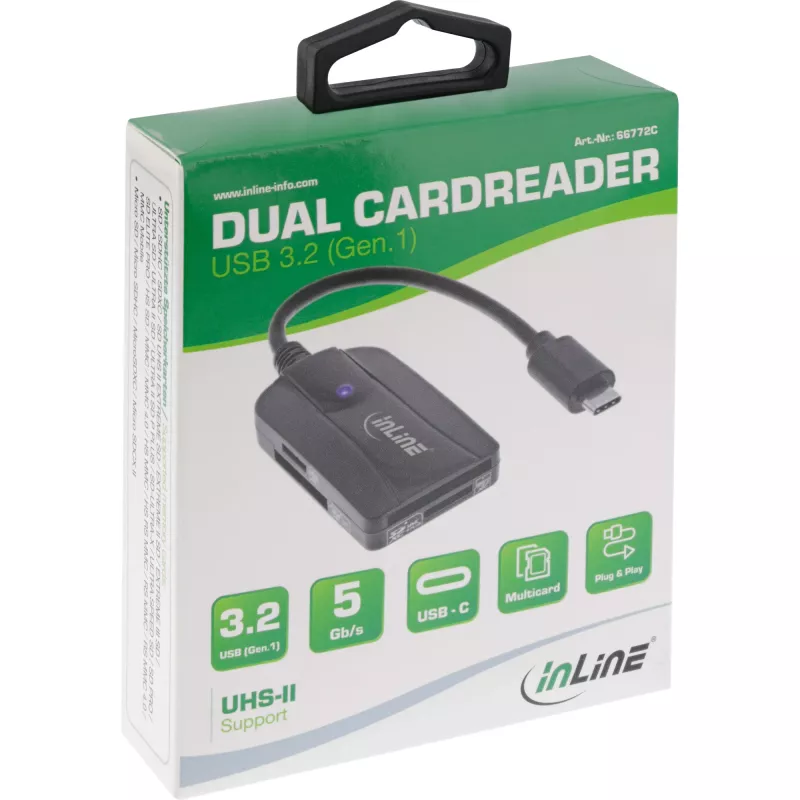 InLine kaartlezer USB 3.1 USB-C, voor SD/SDHC/SDXC, microSD, UHS-II compatibel